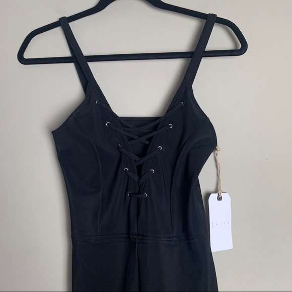 NWT Black Leith Noir Lace Up Bodycon Dress - Picture 2 of 14